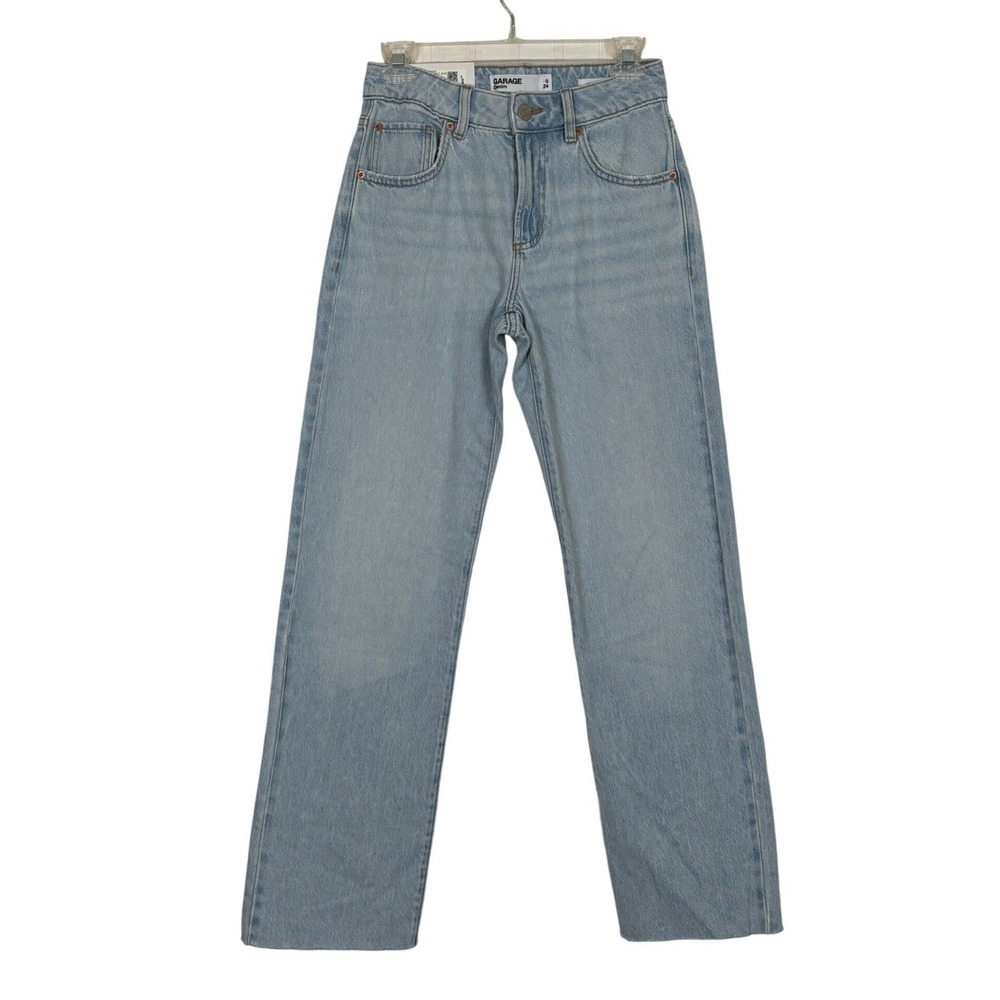 Garage 90s Straight Jeans Womens 0 Lena Blue Light Wash Raw Hem Preppy Cotton